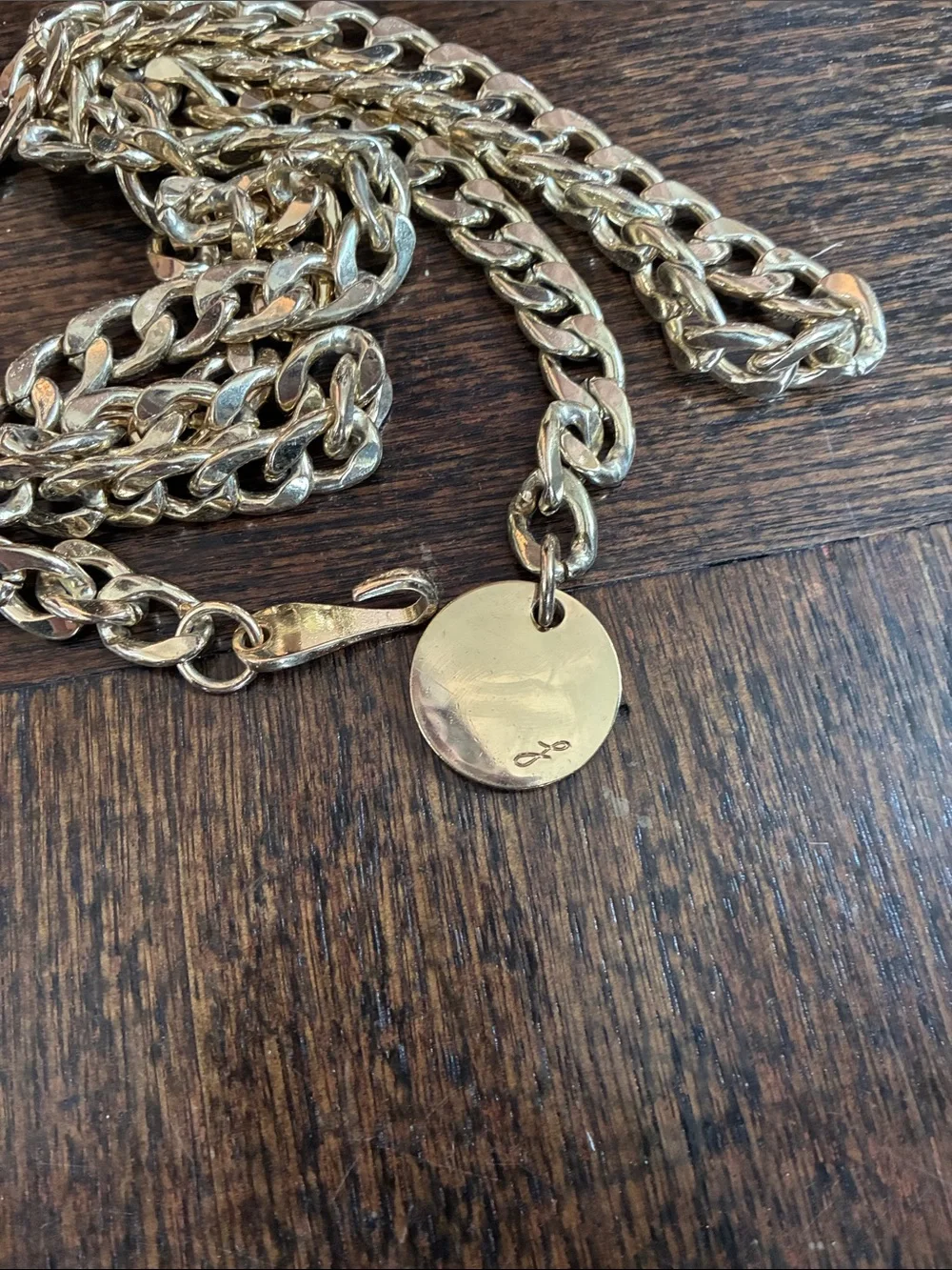 Vintage Gold Chain Link Belt with Round Tag
